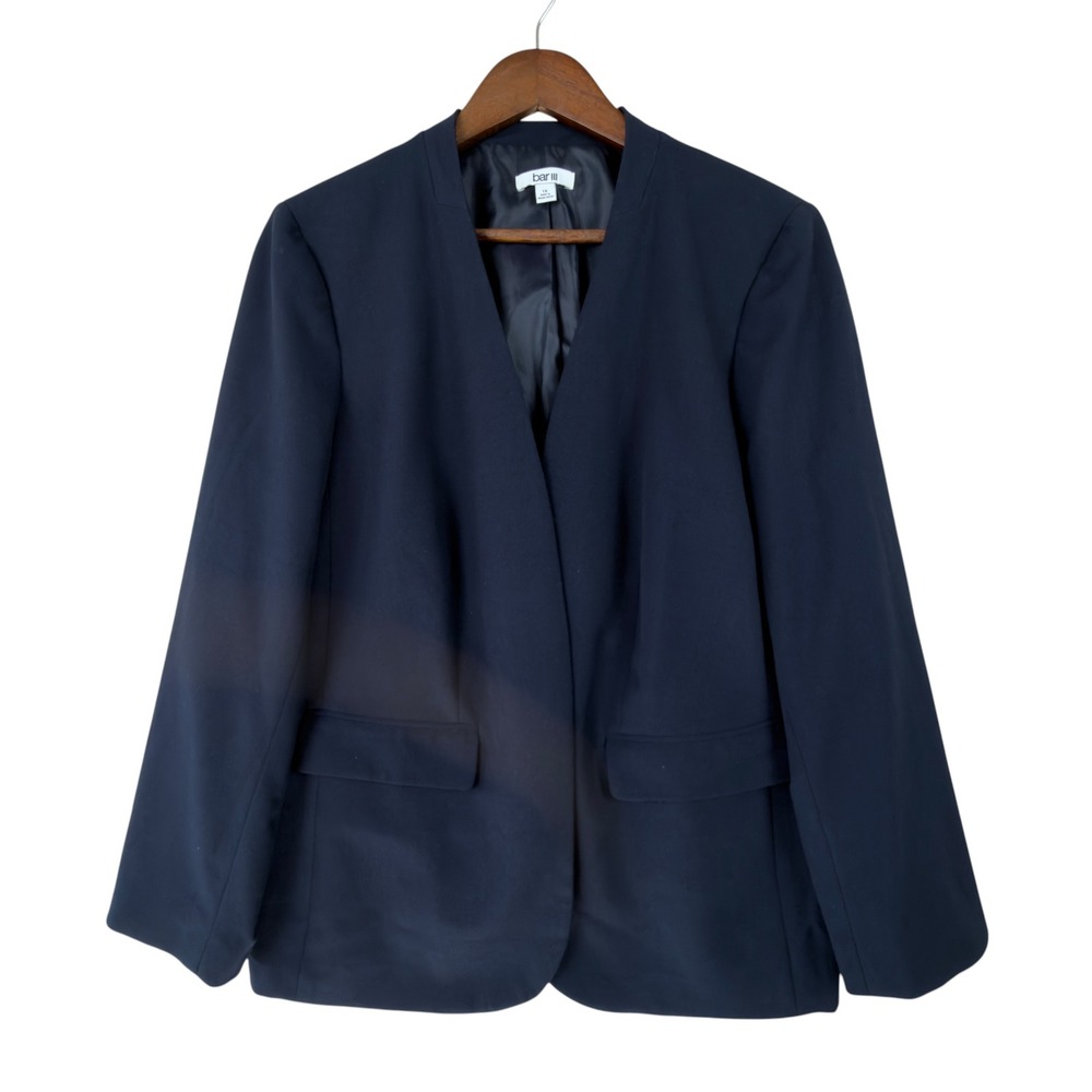 Bar III Open Front Collarless Blazer Women 1X Navy Blue Tailored Business Casual